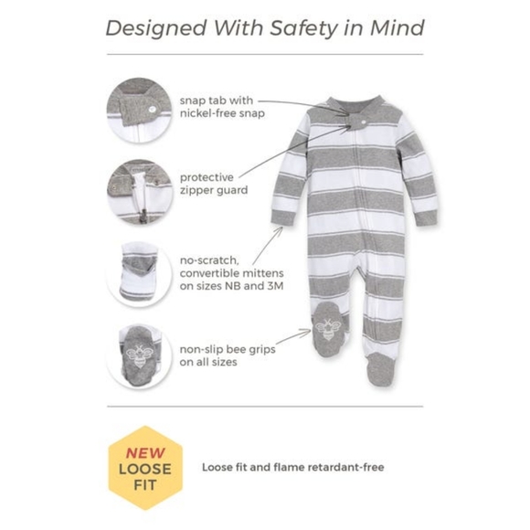 Bunny Trail Watercolor Organic Baby Zip Front Loose Fit Footed Pajamas - Picture 2 of 4